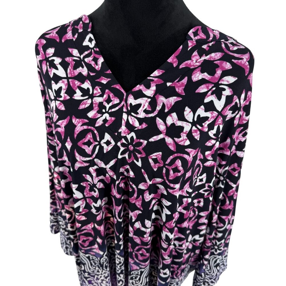 Susan‎ Graver Tunic Top Womens Size 2x Liquid Knit Stretchy V Neck Asymmetrical